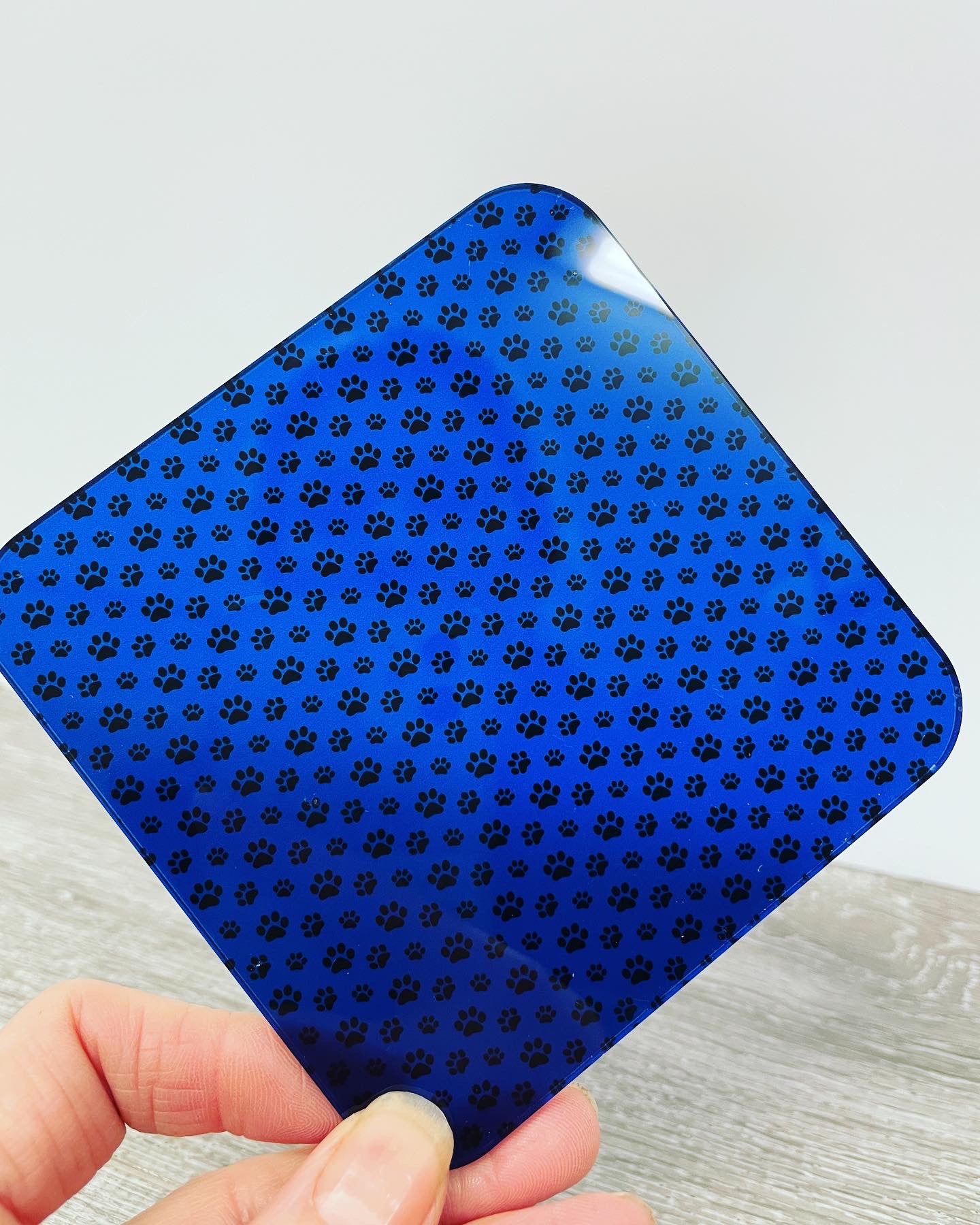 Patterned Acrylic 3mm Dark Blue and Black Paw Prints Highgloss/Matt