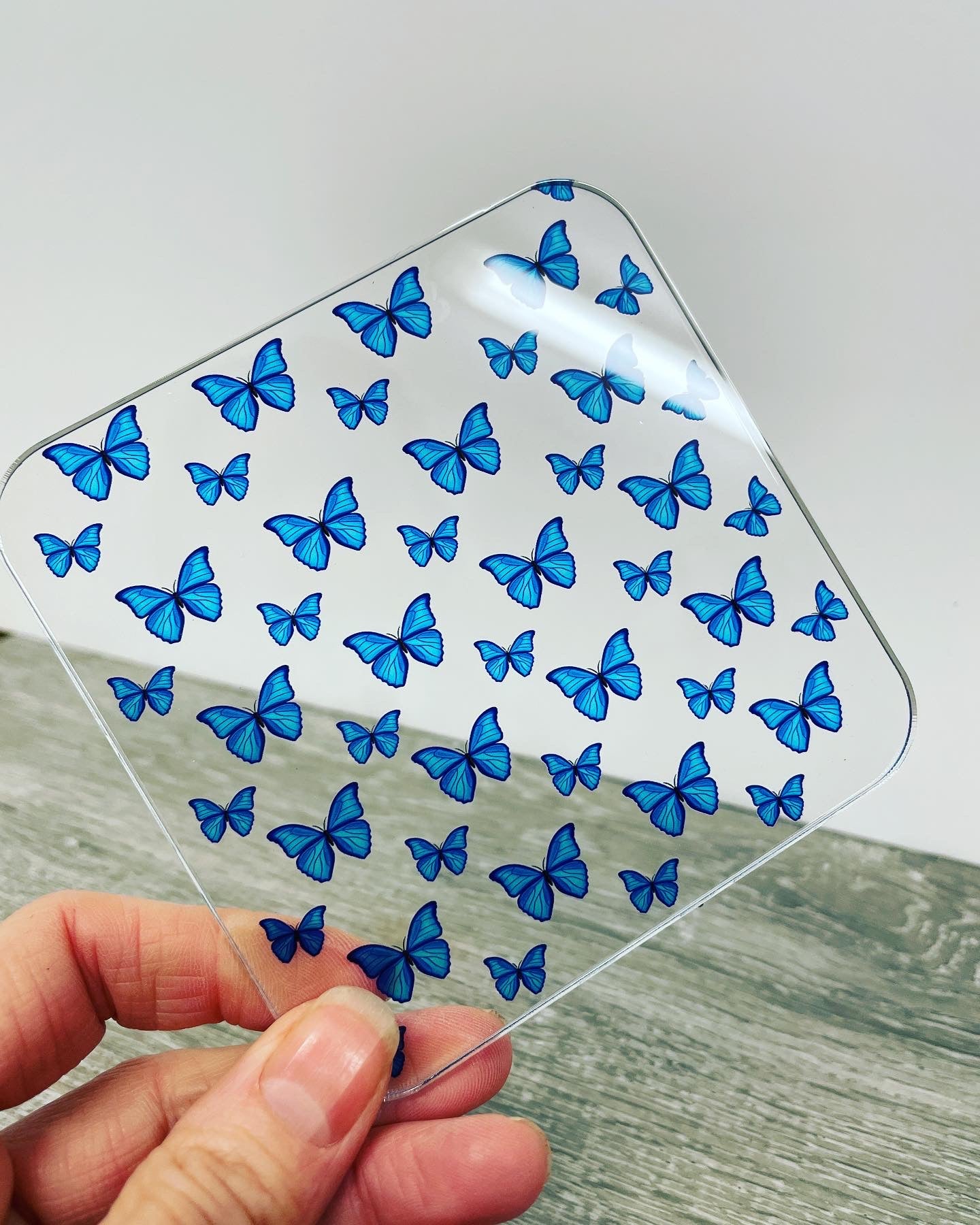 Patterned acrylic sheet - Blue butterfly design