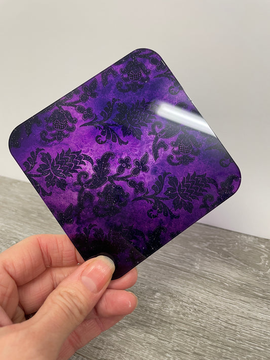 Patterned acrylic sheet - purple and black floral