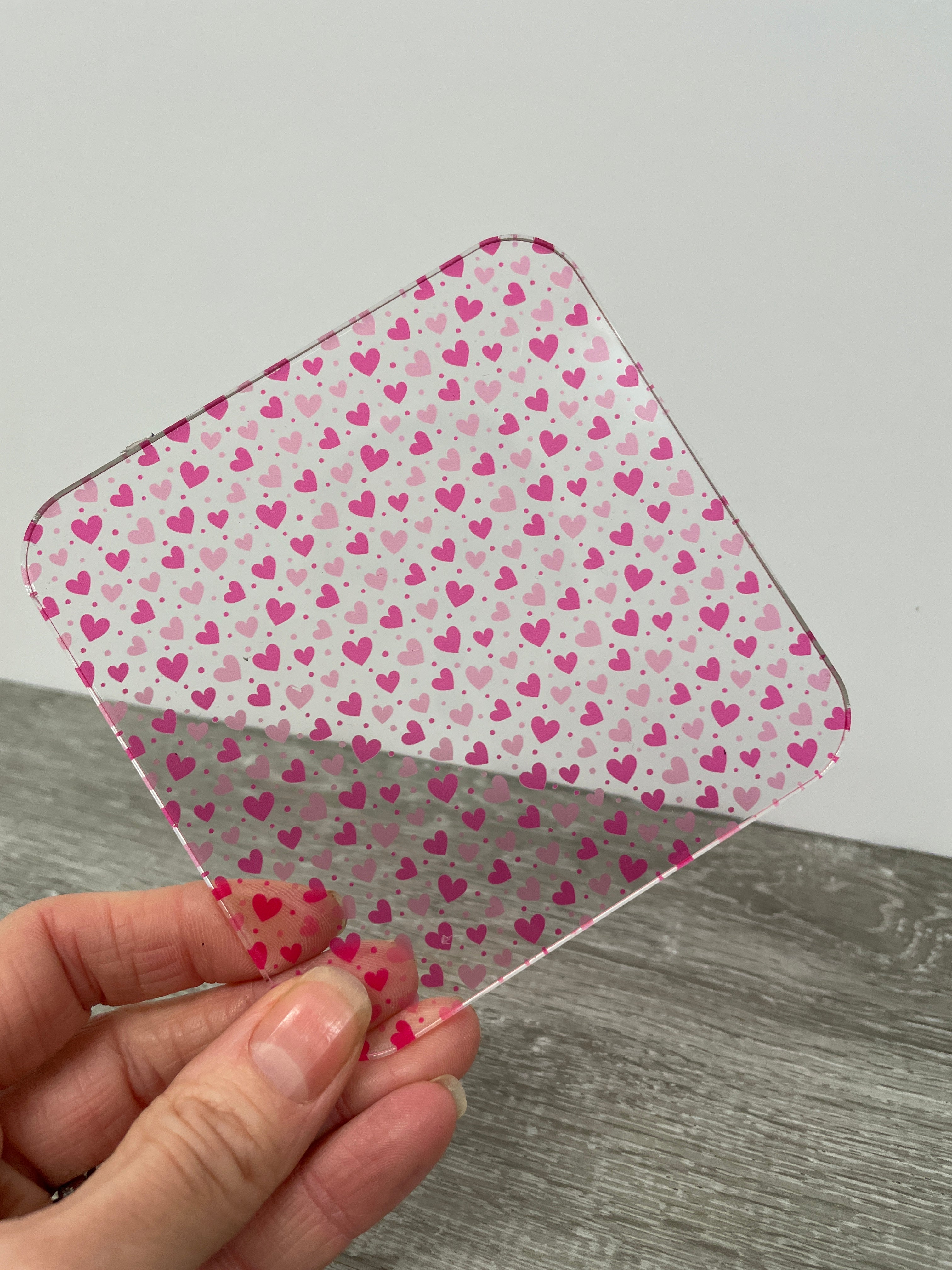 Patterned acrylic sheet Loved up pink hearts – everlasersupplies