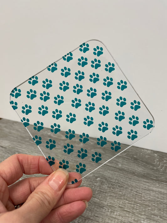 Patterned Acrylic 3mm Teal Pawprint Highgloss/Matt