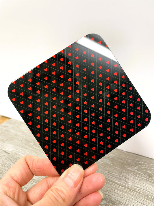 Patterned Acrylic 3mm Red Love Hearts with Black Backing Highgloss/Matt